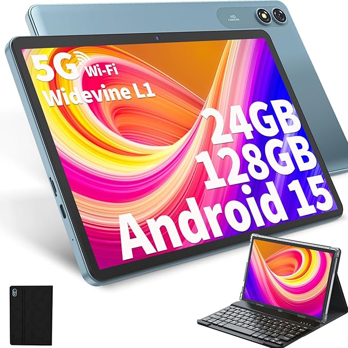 Android Tablet with Keyboard, Android 15 Tablet 10 inch with 24GB+128GB by HISORL