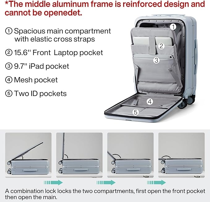 Hanke 20 Inch Carry On Luggage Hard Shell Suitcases - Image 4