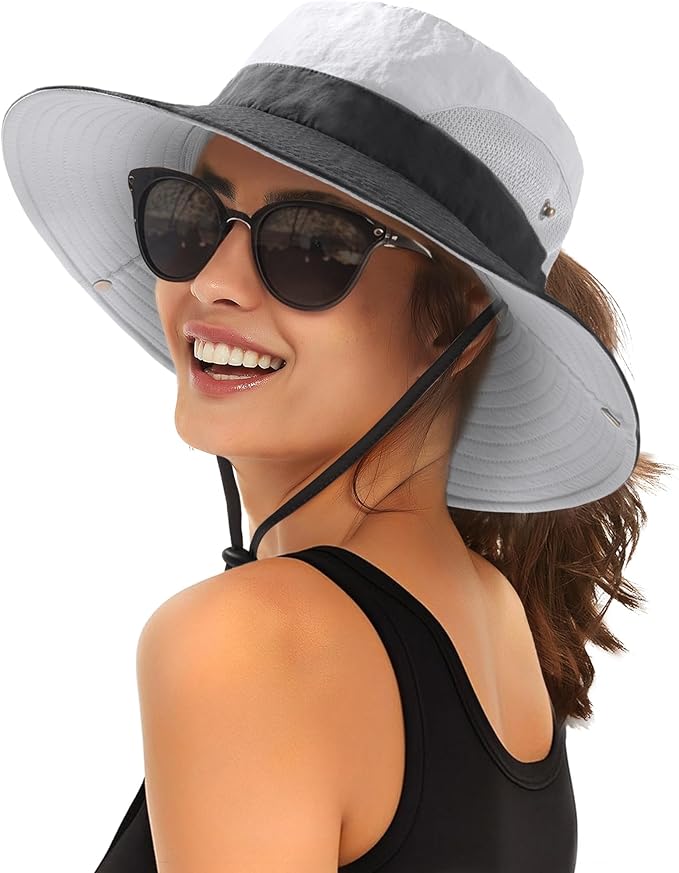 FURTALK Womens Sun Hat with Ponytail Hole Beach Hiking Summer Wide Brim UPF 80+ by FURTALK