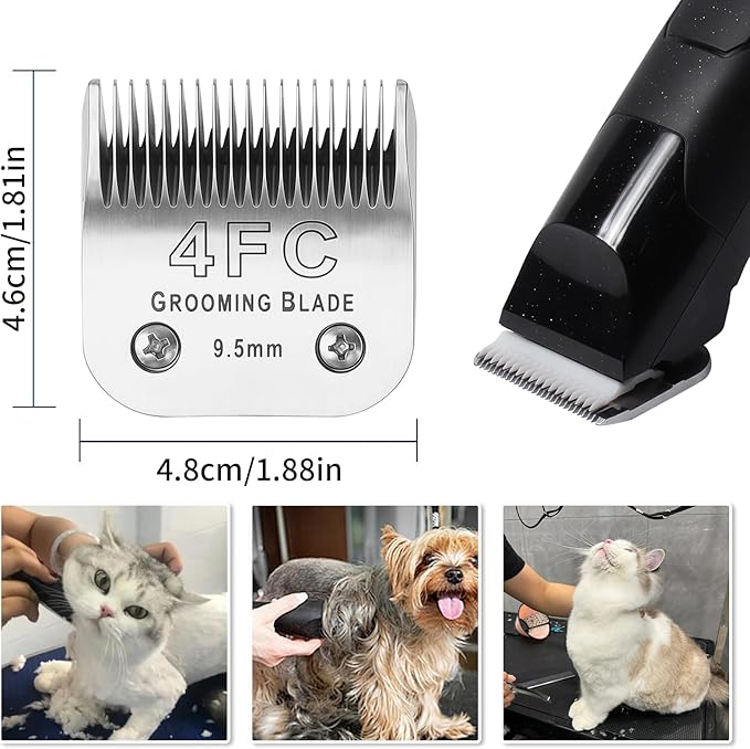 3 Pcs Size 4FC Detachable Dog Grooming Blades, Compatible with Andis, Oster A5, Wahl KM10 Series Clippers, Cut Length 9.5mm, Silver(4FC 9.5mm, 3 Packs)