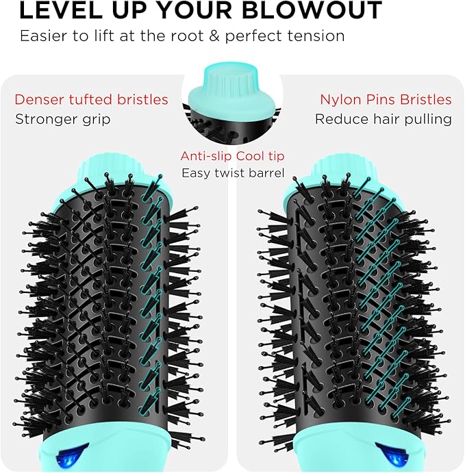 Hot Air Brush, Aima Beauty Professional One Step Hair Dryer & Volumizer 4 in 1 Upgrade Anti-Scald Negative Ionic Technology for All Hair Types, Light Green