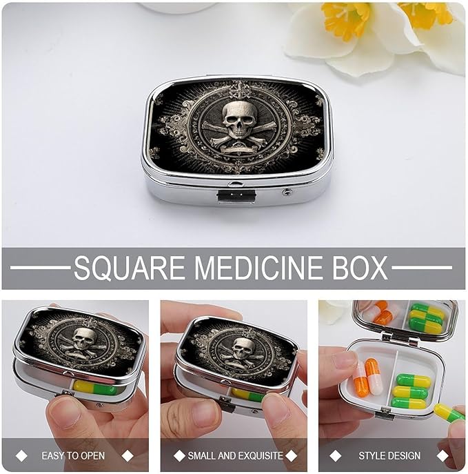 Metal 2 Compartment Pill Organizer Travel Friendly Portable Compact Pill Box - Image 4
