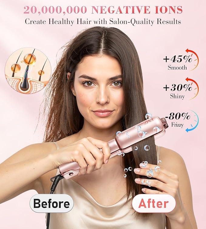 FMZ Flat Iron Hair Straightener Crimper Curler, Professional 4 in 1 Pink Hair Styling Irons for Straightening, Crimping, Curling, Fast Heating, Dual Voltage, Mini and Portable for Women Travel Home