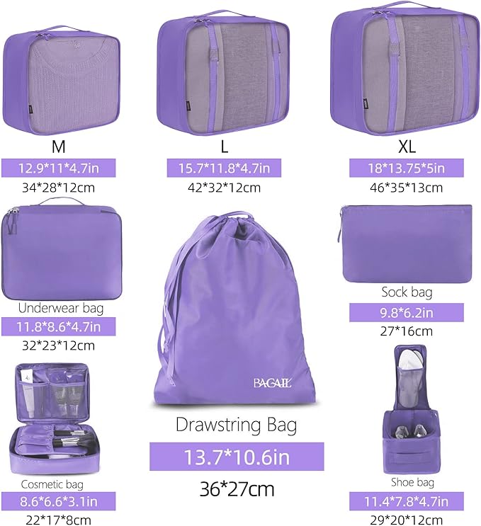 BAGAIL 8 Set Packing Cubes Luggage Packing Organizers - Image 2