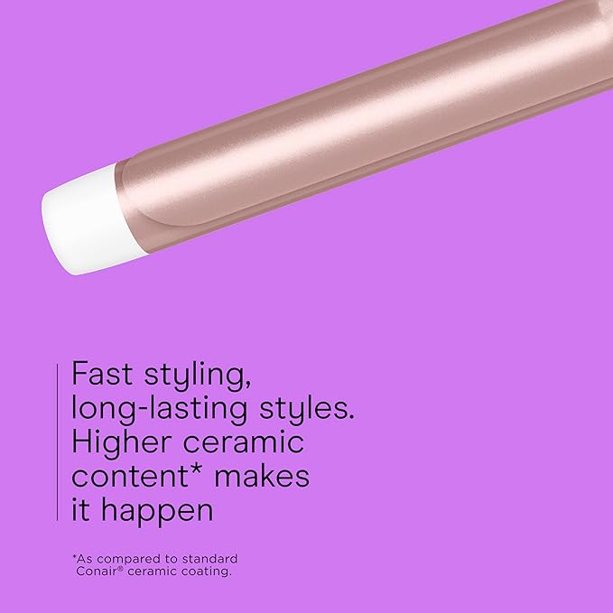 Conair Double Ceramic 1 ¼-Inch Long Barrel Curling Iron, 1¼-Inch Barrel Creates Loose Curls, Hair Curler for Use on Medium & Long Hair, White/Rose Gold