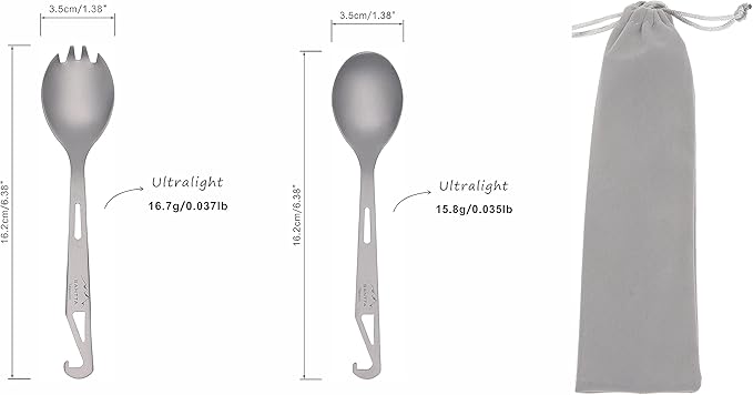 SANTTA Titanium Camping Utensil Set, Titanium Spork, Spoon Fork & Bottle Opener - Image 7