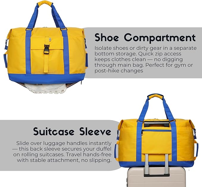 SUNNY BIRD Duffel with Utility Pouch, 40L Weekender Overnight Bag with Shoe - Image 9