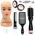 Milano Collection Deluxe Wig Styling Kit, 12” Silicone Mannequin Head with Suction Table Stand and 30 T-Pins; Scalp Illusion Duo, Hot Air Brush, Gentle Brush, and Teasing Comb For Wig Styling