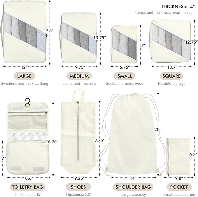 WVM Packing Cubes for Travel, 8 Set Luggage Organizer Bags - Image 2