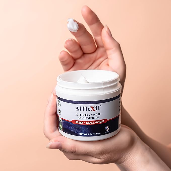 ALFLEXIL Glucosamine Plus Chondroitin Cream with MSM & Collagen, Supports Healthy Joints, Joint & Muscle Pain Relief, Improves Mobility, Fast Absorption, and Moisturizes Skin, 4 Oz. - 2 pack