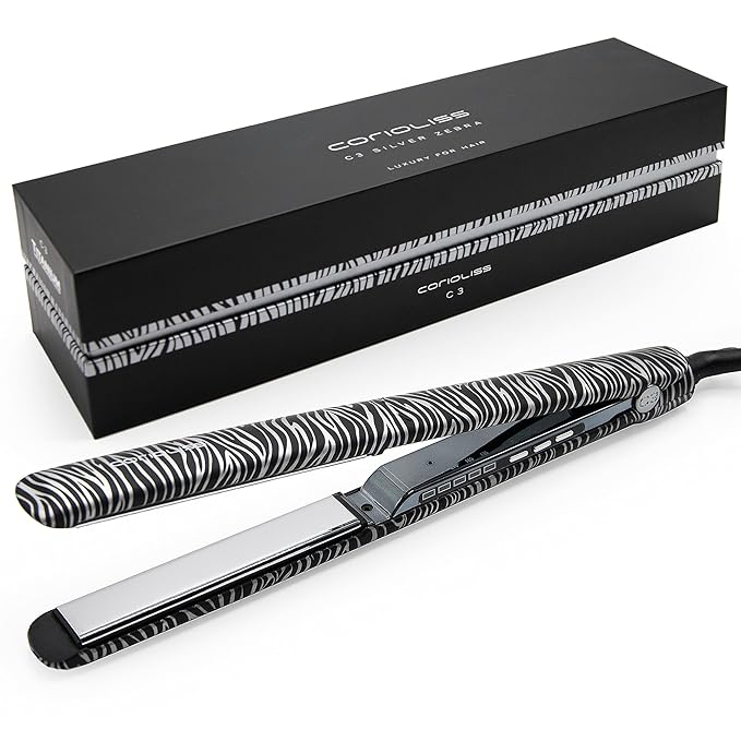 Corioliss C3 Hair Straightener Flat Iron Professional for Hair Titanium Plates Control Temperature Women (Zebra Silver Soft Touch)