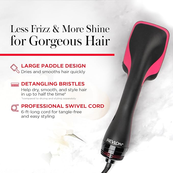 REVLON -Step Hair Dryer and Styler,All-in- Hair Brush Straightener for Salon-Quality Smooth & Straight Styles,Black,(Pack of 2)