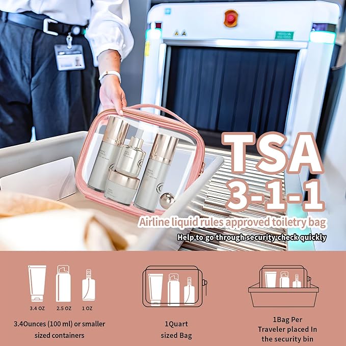 TSA Approved Travel Toiletry Bag, 3 Pack Clear Makeup Bags - Image 2