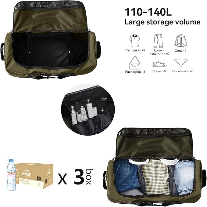 Rolling Duffle Bag with Wheels, 110L/140L Expandable Soft-Sided Foldable Duffle - Image 2