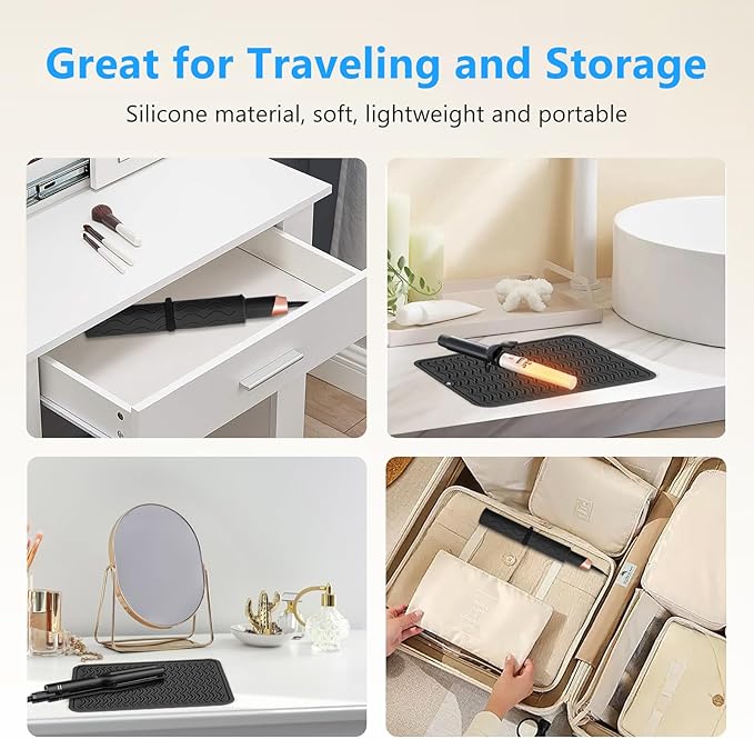 Quccefods Heat Resistant Mat Oversize Curling Iron Mat Silicone Hot Hair Tools Mat for Hair Straightener,Flat Irons,Hair Styling Tools Countertop protection Portable Travel Mat 14.2" x 11"