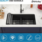 33 Inch Black Undermount Granite Composite Kitchen Sink Under Counter Quartz - Image 8