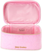 Juicy Couture Pink Makeup Bag Cosmetics Organizer Travel Essentials Train Case Velour Heart Logo