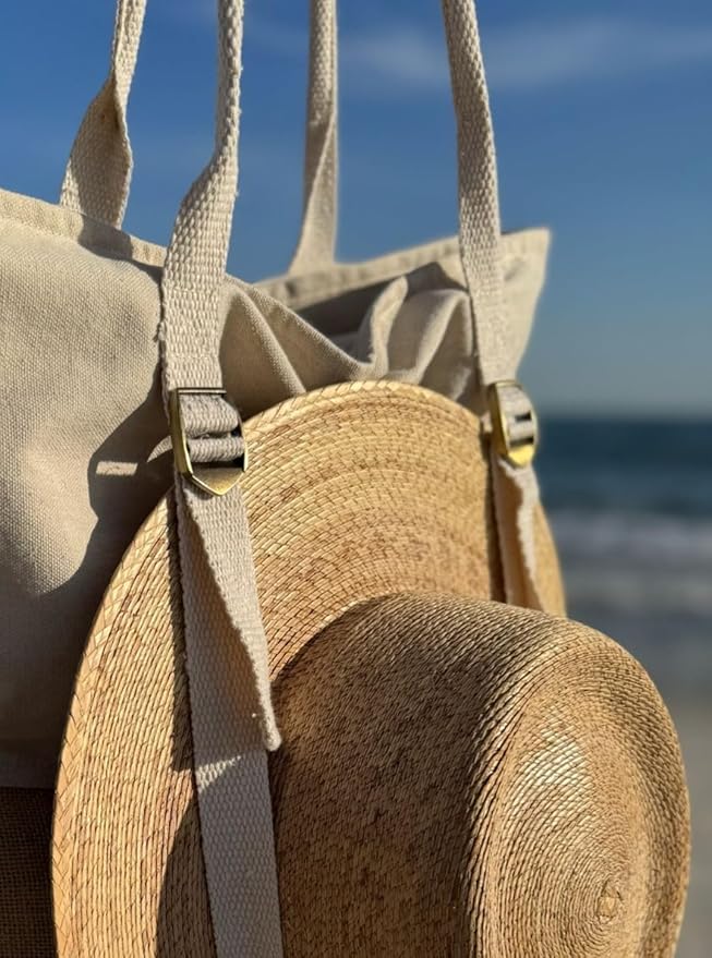 Large Beach Tote Bag with Hat Holder Straps, Womens large beach bag- Vation - Image 3