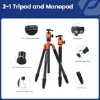 Fotopro 68" Camera Tripod for DSLR, Heavy Duty Compact Travel Tripod - Image 4
