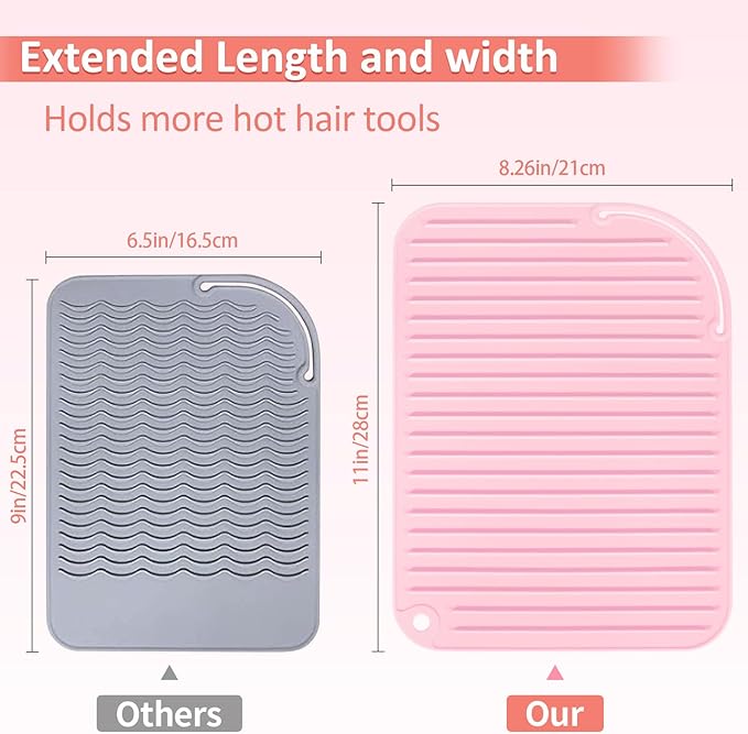 Quccefods Heat Resistant Mat Large Silicone Hot Hair Tools Holder for Curling Irons Flat Iron Hair Straightener Mat Portable Vanity Pad Accessories/Organizer
