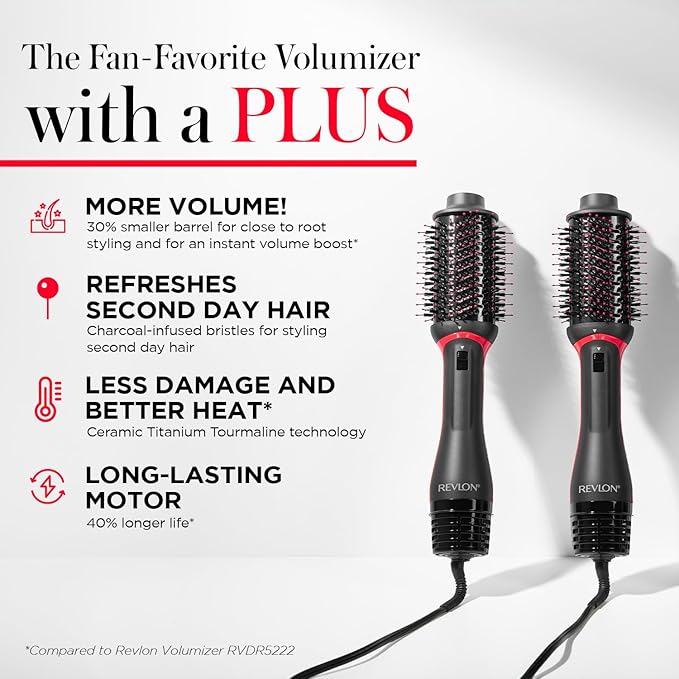 REVLON One Step Volumizer PLUS, Blow Dryer Brush for Fast Salon-Style Blowouts, Revlon Blow Dry Brush with Hair Dryer function, Plus Travel Friendly (Black)