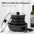 15 Pcs Pots and Pans Set Non Stick, Detachable Handle Ceramic Cookware Sets - Image 4