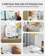 Short Extension Cord 2 Foot- 6 USB Travel Power Strip - Image 7