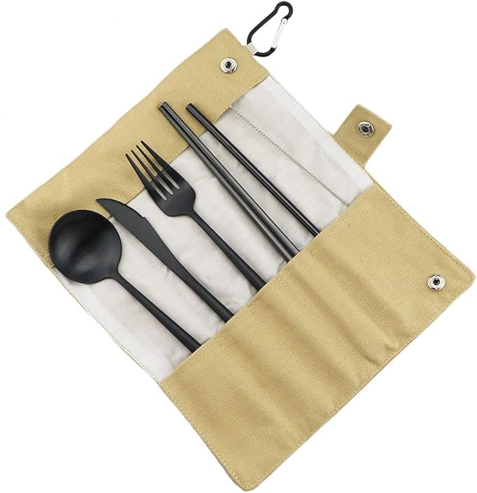 Gugrida Luxury Black Matte Portable 18/10 Stainless Steel Travel Flatware Sets by Unknown