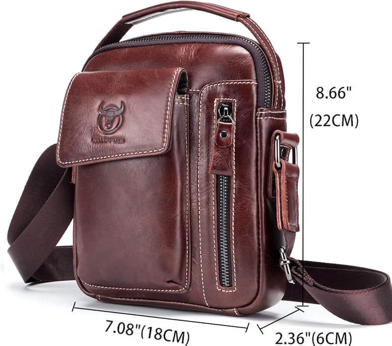 KPYWZER Genuine Leather Shoulder Bag Small Men Messenger Pack Handbag Sling - Image 2