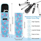 Shappy 2 Pcs Heat Resistant Hair Tools Bag Curling Iron Travel Case Cover Neoprene Flat Iron Holder Travel Case and Silicone Mat Pouch for Hot Hair Tools Storage Organizer(Flamingo Style)