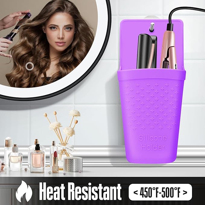 2 Pack Heat Resistant Silicone Hair Iron Mat and Pouch,Portable Travel Hair Straightener Mat and Holder for Hair Styling Tools.(Purple)