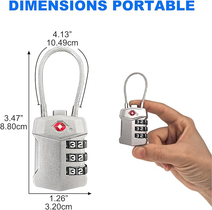 4 Pack TSA Approved Travel Luggage Locks, Cable Combination Lock, 3 Digit - Image 3