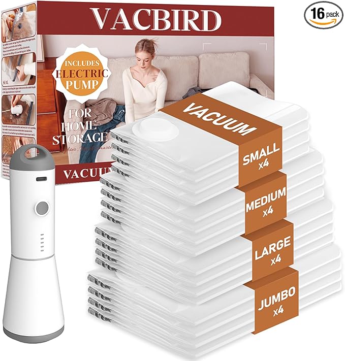 Vacuum Seal Bags for Clothing, 16 Pack Vacuum Storage Bags by Vacbird
