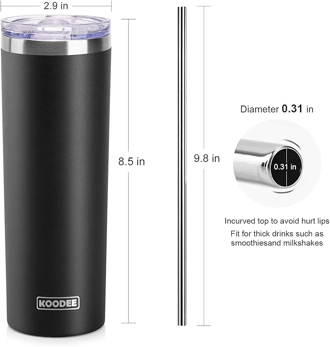 koodee 20 oz Stainless Steel Skinny Tumbler Double Wall Insulated Slim Water - Image 5
