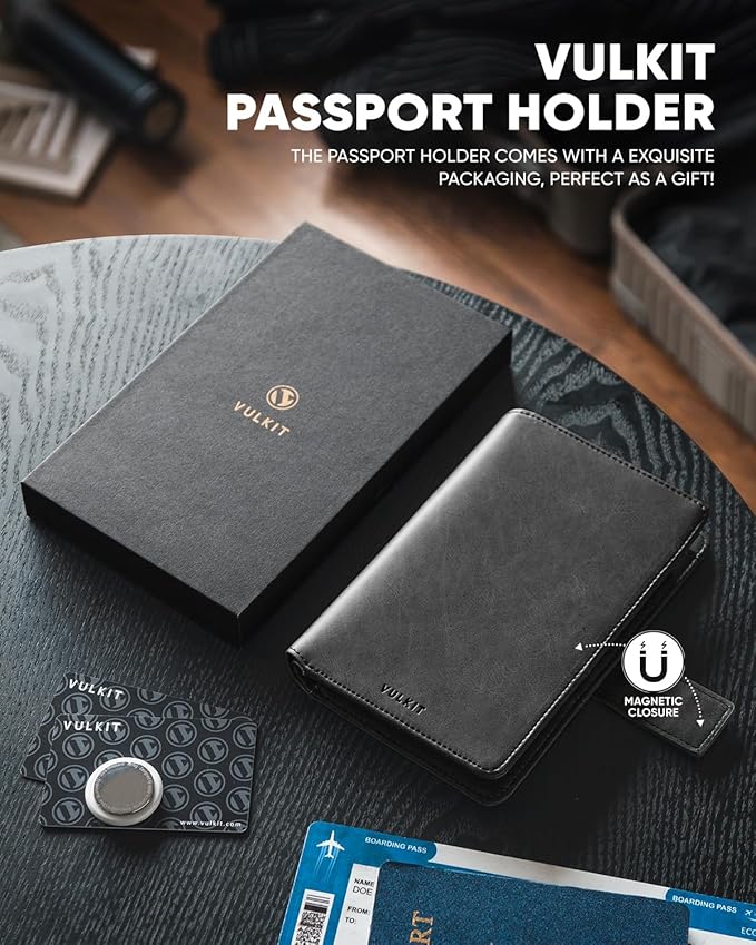 VULKIT Passport Holder with Airtag Holder RFID Blocking Passport Wallet Travel - Image 6