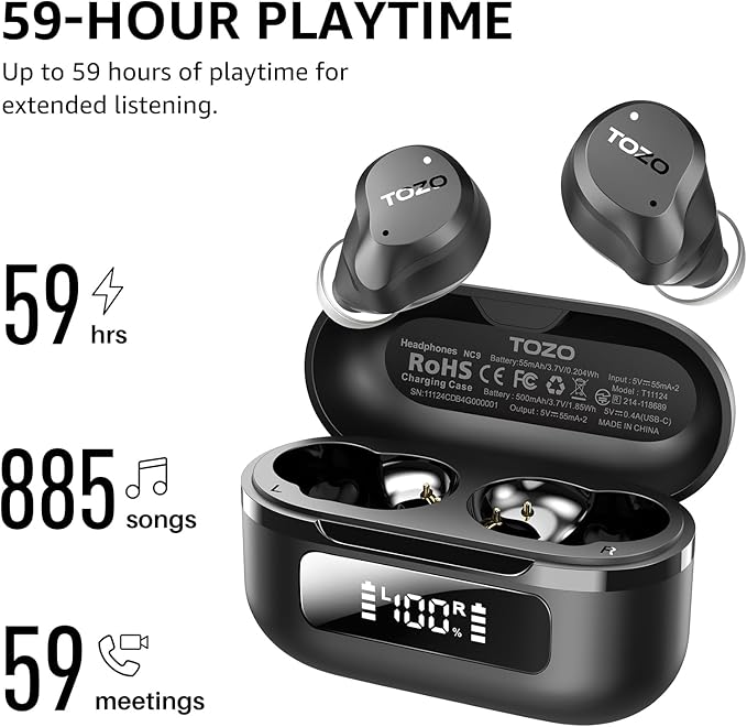 TOZO NC9 Hybrid Active Noise Cancelling Wireless Earbuds, 6 Mics ENC Clear Call - Image 3
