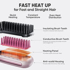 Hair Straightener Brush, Hair Straightener Comb with 3 Temps 20s Fast Heating Shine, Gold Rose