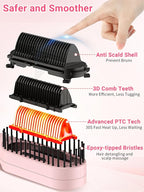 Hair Straightener Brush, ABVOT Airflow Ring Hair Straightener Comb Straightening Smoothing Comb with Hot Cooling Air Vents, Fast Heat Up, Auto Shut Off & Anti Scald Shell for Travel, Pink