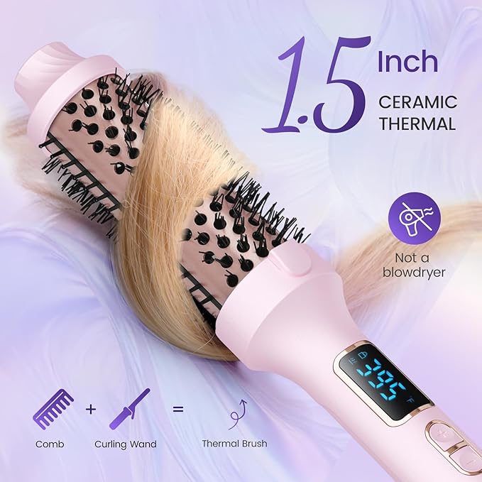 PRITECH Thermal Brush 1.5 inch, Heated Round Brush Creates Blowout Look, Ionic Curling Iron Brush with Adjustable Temperature, Dual Voltage Hair Styling Tool