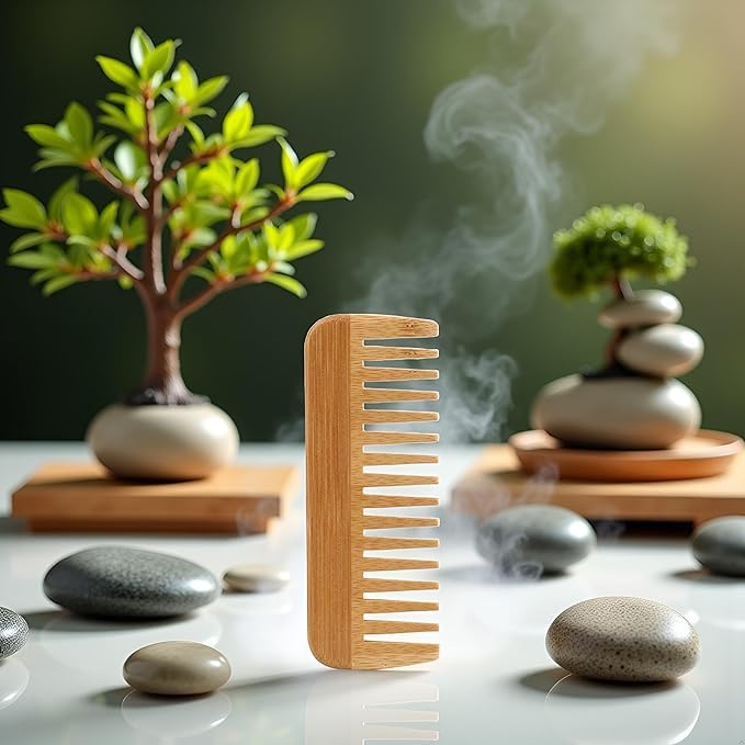 1pc Wood color Natural Bamboo Wide Tooth Comb Detangling Combs Anti-Static Curly Hair For Women Men Smoothing Massaging Home Salon Use Bamboo Hair Brushes For Women Styling Tools and Appliances