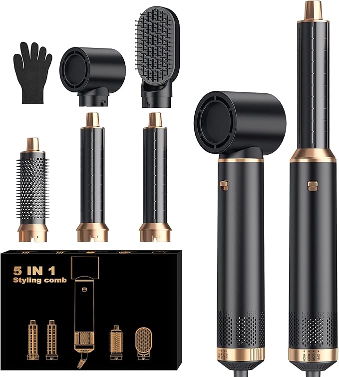 5 in 1 Blow Dryer Brush, Upgrade Hair Dryer Brush Set Negative Ion Air Styler Curling Wrap Air Curler, Hot Air Brush Curling Iron Hair Styling Tools As A Gift for Straight/Curl/Dry/Smooth