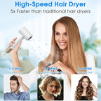 Hair Dryer, 1500W High Speed 110000 RPM Blow Dryer with Plasma Tech (Positive+Negative Ionic), LCD Display, 5 Modes, Thermo-Control, Low Noise, Fast Drying Travel Hair Dryer for Home or Travel(White)
