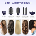 6 in 1 Hair Dryer Brush, Foldable Blow Dryer Brush with Air Styler Curler Wrap, Detachable Hot Air Brush Dry,Volumize, Straight,Curl, Negative Ion Brush Blow Dryer with Diffuser, Hair Styler Tools