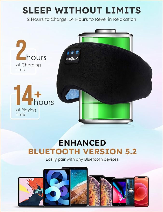 MUSICOZY Sleep Headphones Bluetooth 5.4 Headband Sleeping Eye Mask - Image 3
