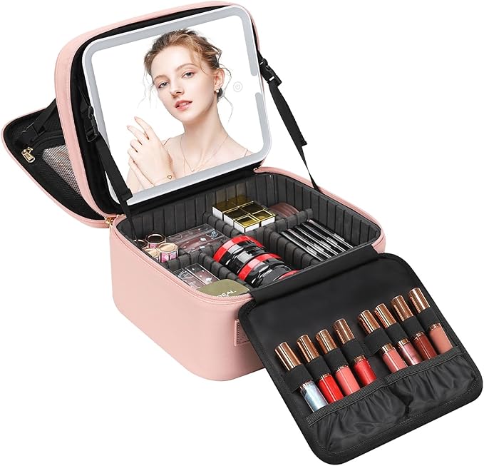 Travel Makeup Bag with LED Mirror Double Layer Makeup Case with Lighted Mirror by TANTO
