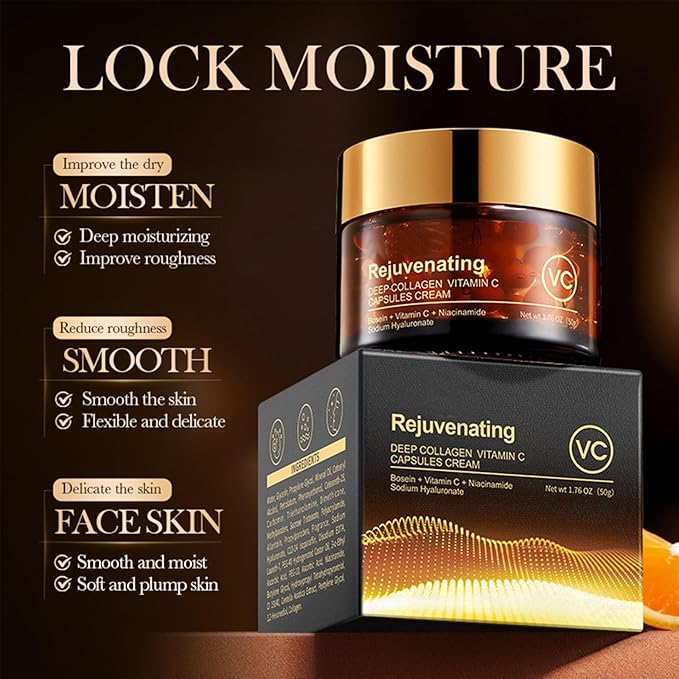 Deep Collagen Vitamin C Capsules Cream,Rejuvenating Anti-Wrinkle Moisturizer Face Cream,Nourish & Firm the Skin,Reduce Wrinkles,Enhance Elasticity Skin | For All Skins Typles 1.76Oz