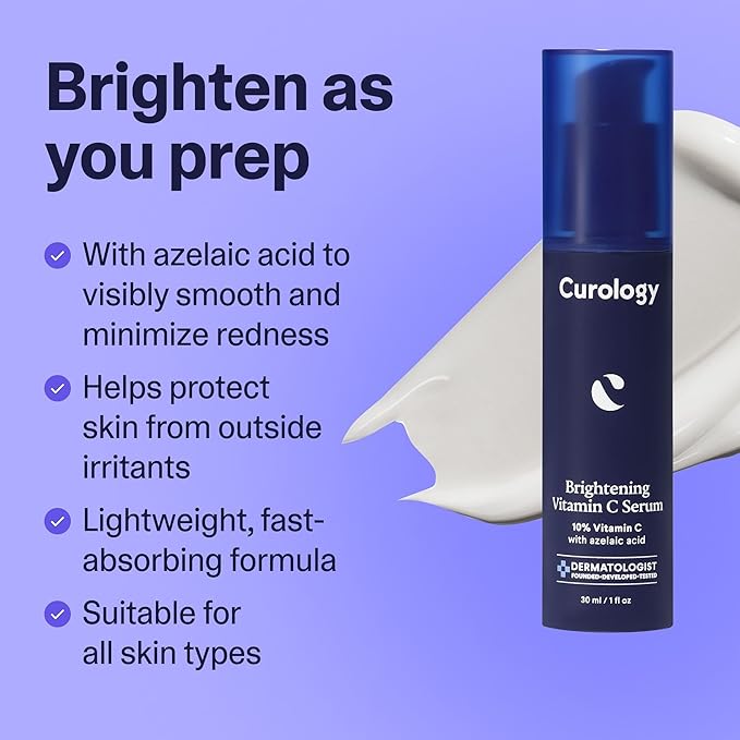 Curology Brightening Vitamin C Serum, Visibly Evens Skin Tone, Smooths Texture, and Calms Redness, Milky Texture, 1 fl oz