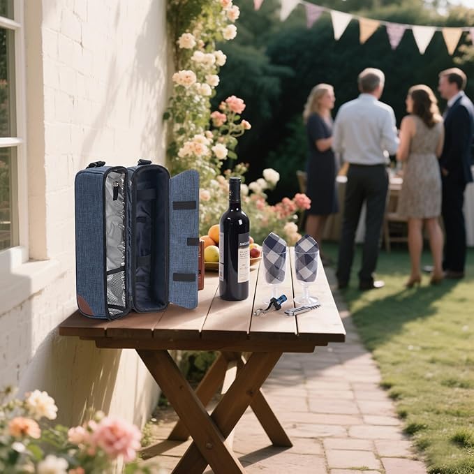 ALLCAMP Wine Tote Bag with Cooler Compartment，Picnic Set Carrying Two Sets of - Image 5
