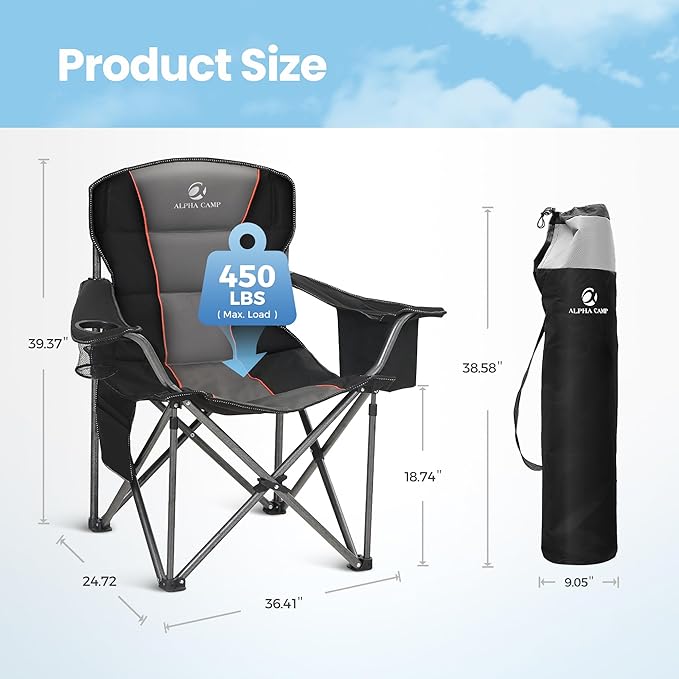 HIGH POINT SPORTS Oversized Camping Folding Chair, Heavy Duty Portable Lawn - Image 3