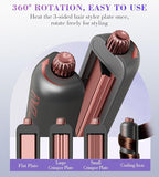 FMZ Flat Iron Hair Straightener Curler and Crimper, Professional 4 in 1 Hair Styling Irons for Straightening, Crimping, Curling, Dual Voltage, Auto Shut-Off, Small and Portable for Women Travel Home